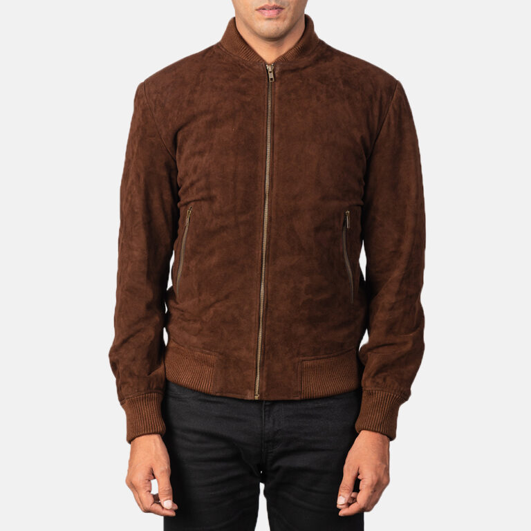 Mens Shane Mocha Brown Suede Bomber Jacket6400-5-1568717182812